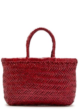 Dragon Diffusion Mini Flat Gora Woven Leather top Handle bag - Red - One Size