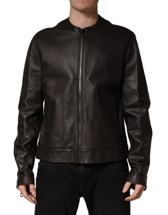 Dolce & Gabbana Mens Black Lambskinleather Full Zip Biker Jacket Leather Clothing