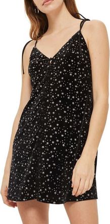 Topshop Glitter Star Velvet Slipdress in Black Multi at Nordstrom, Size 2 Us