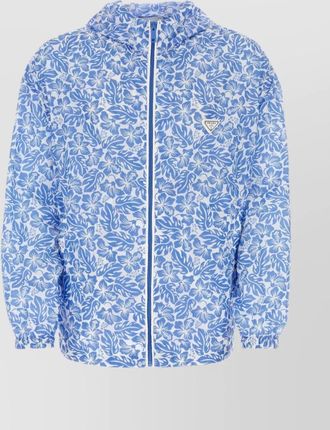 Prada hooded floral nylon windbreaker