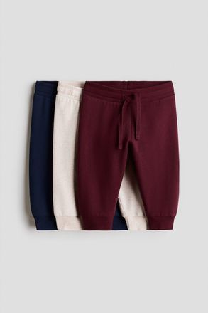 H&M 3-pack Cotton Joggers in Navy Blue/dark Red/light Beige at Nordstrom, Size 12-18M