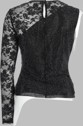 Self Portrait Lace with Rhinestones Blouse - Black