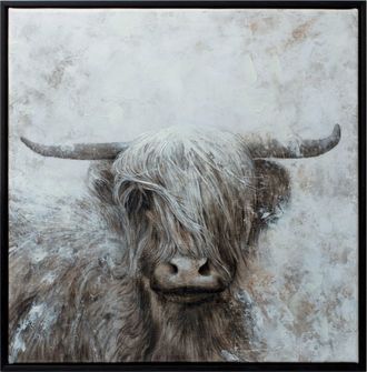 Melrose International Framed Mountain Bull Canvas Painting Wall Art 20.5SQ - White, Brown