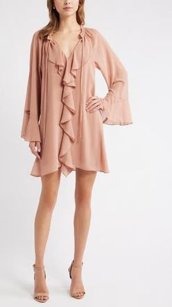 Open Edit Ruffle Chiffon Shift Dress in Tan Cork at Nordstrom Rack, Size Xx-Small