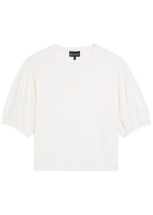 Emporio Armani Panelled Logo Cotton T-shirt - Cream - XL (UK16 / XL)