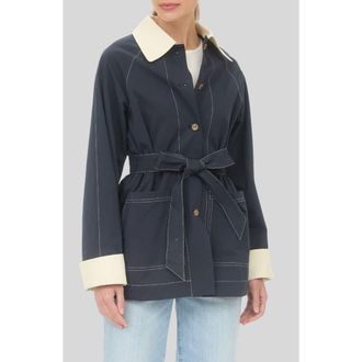 ZOE AND CLAIRE Tie Waist Trench Coat in Navy/Ivory at Nordstrom, Size X-Small