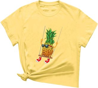 Generic 2023 Spring and Summer Cute Pattern Waist Interesting Womens Pineapple T-Shirt Printed Top Neon, yellow, M