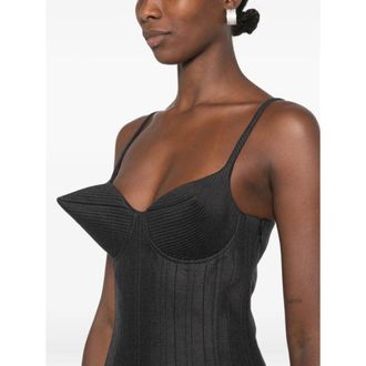 Jean Paul Gaultier Conic-Cup Ribbed Wool Dress - Gray