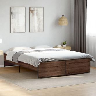 vidaXL Estructura Cama Madera Ingenier&iacute;a Metal Marr&oacute;n Roble 140x200 Cm Vidaxl
