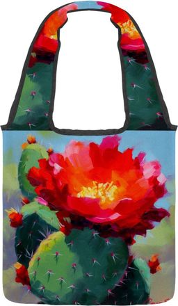 Generic Red Cactus Flowers Reversible Canvas Shoulder Tote - Double-Sided Print, 12oz Cotton, 27cm Drop, Fold-Flat Bag for Travel, Shopping, Street Outings