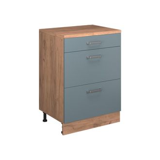 Vicco Armario De Cocina Para Techo Inclinado R-line, Gris Azulado, 60 Cm Sin Inclinaci&oacute;n Con 3 Cajones, Vicco