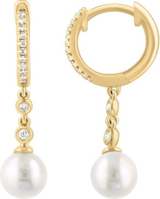 Effy Diamond & Freshwater Pearl Drop Huggie Hoop Earrings in White at Nordstrom Rack