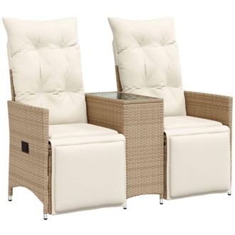 vidaXL Sof&aacute; De Jard&iacute;n Reclinable De 2 Plazas Con Mesa Rat&aacute;n Pe Beige Vidaxl