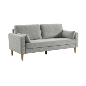 Sweeek Sof&aacute; de madera de hevea y tela chenilla, 3 plazas, gris claro