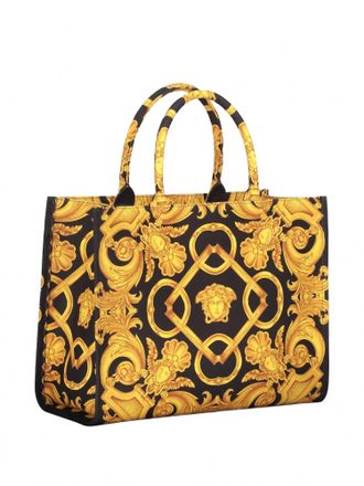 Versace Womens Medusa Barocco Canvas Tote Bag In Black