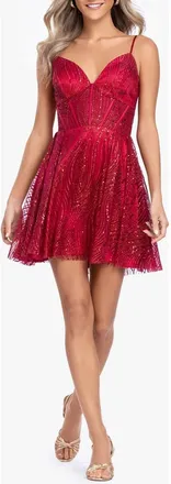 Blondie Nites Sequin Sweetheart Neck Corset Fit & Flare Minidress in Red at Nordstrom, Size 13
