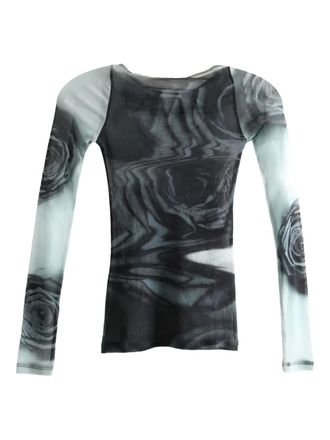 Jean Paul Gaultier rose-print mesh top - Grey