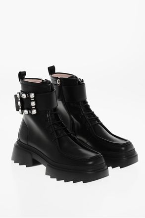 Roger Vivier Stivaletti Allacciati in Pelle con Fibbia Gioiello Roger Vivier