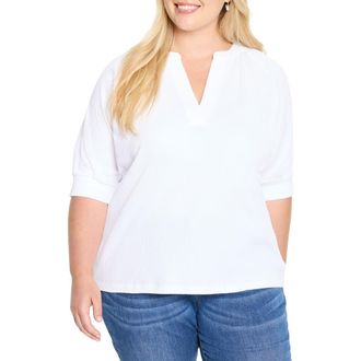 Nic+Zoe Elbow Sleeve Split Neck Top in Paper White at Nordstrom Rack, Size 1X