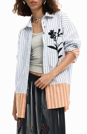 Desigual Flower & Stripe Woven Shirt in Off White at Nordstrom, Size Medium
