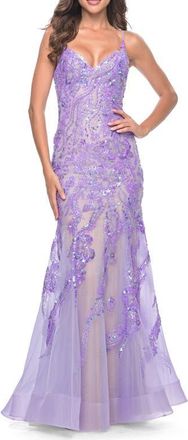 La Femme Mermaid Sequin and Beaded Embellished Prom Dress in Pastels in Lavender at Nordstrom, Size 12