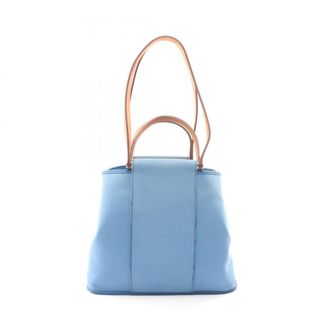 Herm&egrave;s Blue Brown Toile Officier Leather Handbag Tote Bag (Pre-Owned)
