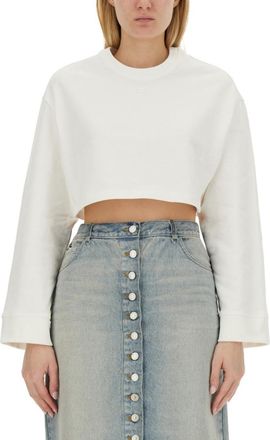 Courr&egrave;ges White Solid Crew Neck Sweatshirt
