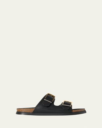 The Row Leather Dual-Buckle Slide Sandals