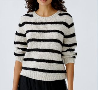 Oui Stripe Crew Sweater In Light Camel Grey