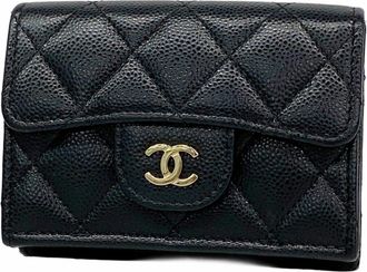 Chanel Black Grained Calfskin Wallet (Tri-Fold) (Pre-Owned)