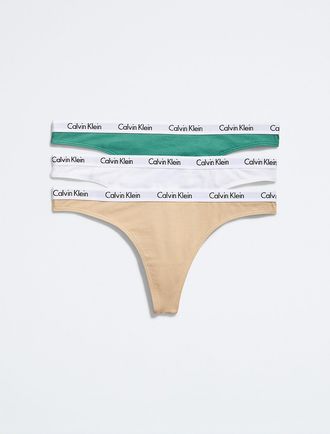 Calvin Klein Womens Carousel Logo Cotton 3-Pack Thong - Multi - XL