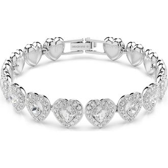 Swarovski x Ariana Grande Angelic Crystal Heart Line Bracelet in White/Silver at Nordstrom, Size Medium