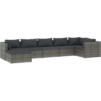 vidaXL Set De Muebles De Jard&iacute;n 7 Pzas Y Cojines Rat&aacute;n Sint&eacute;tico Gris Vidaxl