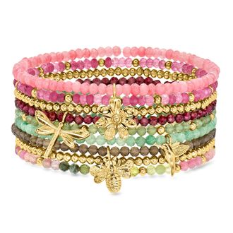 Ross-Simons Multi-Gemstone and 14kt Yellow Gold-Plated Jewelry Set: 9 Bead Stretch Bracelets With Nature Charms