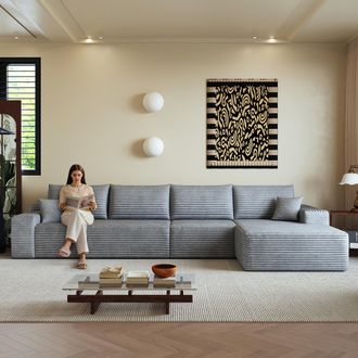 STILVORA Divano Modulare 4 Posti In Velluto A Coste Con Chaise Longue A Destra, Senza Montaggio, Grigio