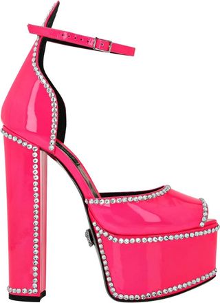 Philipp Plein Patenleren Platform Sandalen met Hoge Hakken - Dames - Sandalen met hakken - Roze - 35 EU - Leer - Schoenen