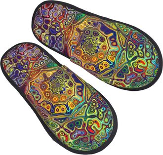 Generic Camping Slippers Colorful Psychedelic Mandala Non Slip House Shoes Soft Slipper Women & Men Indoor Slipper For Travel Bedroom L