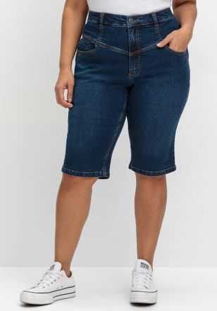 Sheego Jeansbermudas SHEEGO, Damen, Gr. 40, Normalgr&ouml;ssen, blau (dunkelblau denim), 99% Baumwolle, 1% Elasthan, unifarben, 7/8-L&auml;nge, Jeans Jeansbermudas
