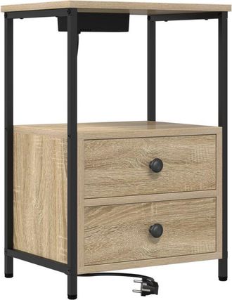 vidaXL Vidaxl - Bedside Cabinet with Charging Station with Drawer Sonoma oak