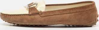 Tod's Tods Brown/cream Suede And Patent Leather Slip On Loafers