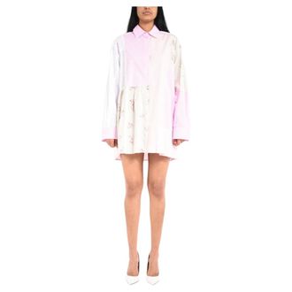 Msgm Shirt Dresses, female, Multicolor, Size: XS Striped Floral Appliqu&eacute; Top