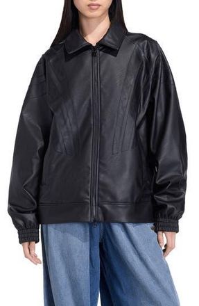 adidas Three-Stripe Faux Leather Jacket in Black at Nordstrom Rack, Size X-Small