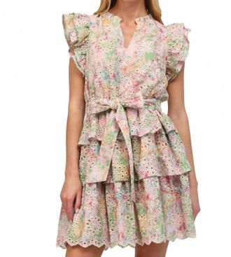 Fate Floral Eyelet Lace Dress In Beige