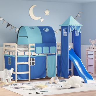 Berkfield Home Curtains for Loft Bed with Tunnel & Tower Blue