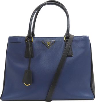 Prada Saffiano Black Blue Saffiano Tote Bag (Pre-Owned)