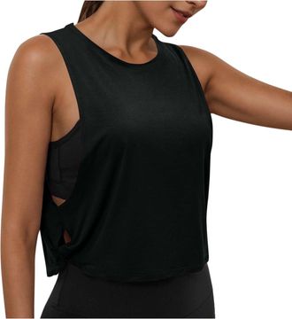 Generic Womens Pima Cotton Summer Gym Sleeveless Vest Tops for Women Light Elastic Running Crop Top Loose Crew Neck Yoga Shirt Athletic Shirts Side Hollowout 