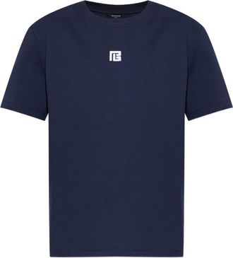 Balmain T-shirt girocollo con logo ricamato - Blu