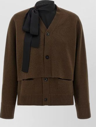 sacai wool cutout v-neck long-sleeve cardigan
