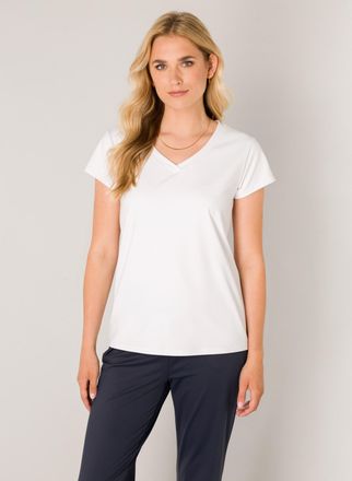 Base Level T-Shirt BASE LEVEL Tilly, Damen, Gr. 36, weiss (wei&szlig;), Single Jersey, Obermaterial: 75% Polyamid, 25% Elasthan, unifarben, tailliert h&uuml;ftbedeckend, V-
