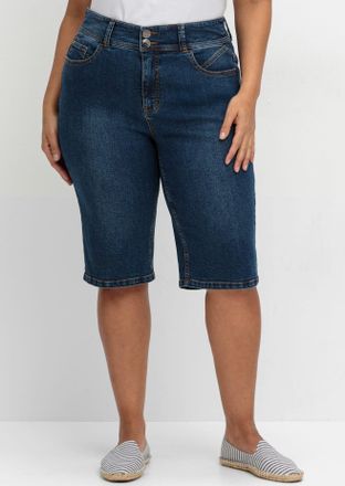 Sheego Jeansbermudas SHEEGO, Damen, Gr. 40, Normalgr&ouml;ssen, blau (dunkelblau denim), 99% Baumwolle, 1% Elasthan, unifarben, kurz, Jeans Jeansbermudas